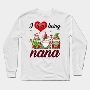 I Love Being Nana Gnomes Red Plaid Long Sleeve T-Shirt